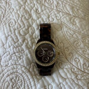 Fossil Tortoiseshell and Gold Crystal-Trim Watch